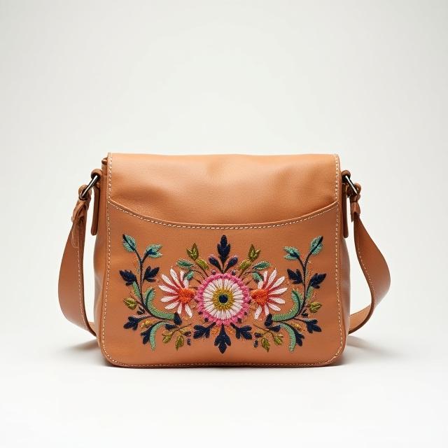Embroidered crossbody bag with sustainable vegan leather